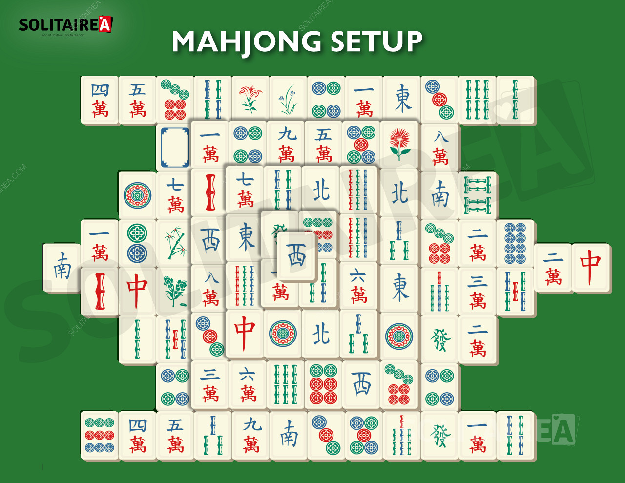 Изображение, показывающее, как выглядит установка игры Mahjong Solitaire.